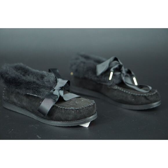 Tory Burch Aberdeen Genuine Rabbit Fur Trim Slipper Bootie SZ 5.5 NIB Black Bow - Picture 3 of 12